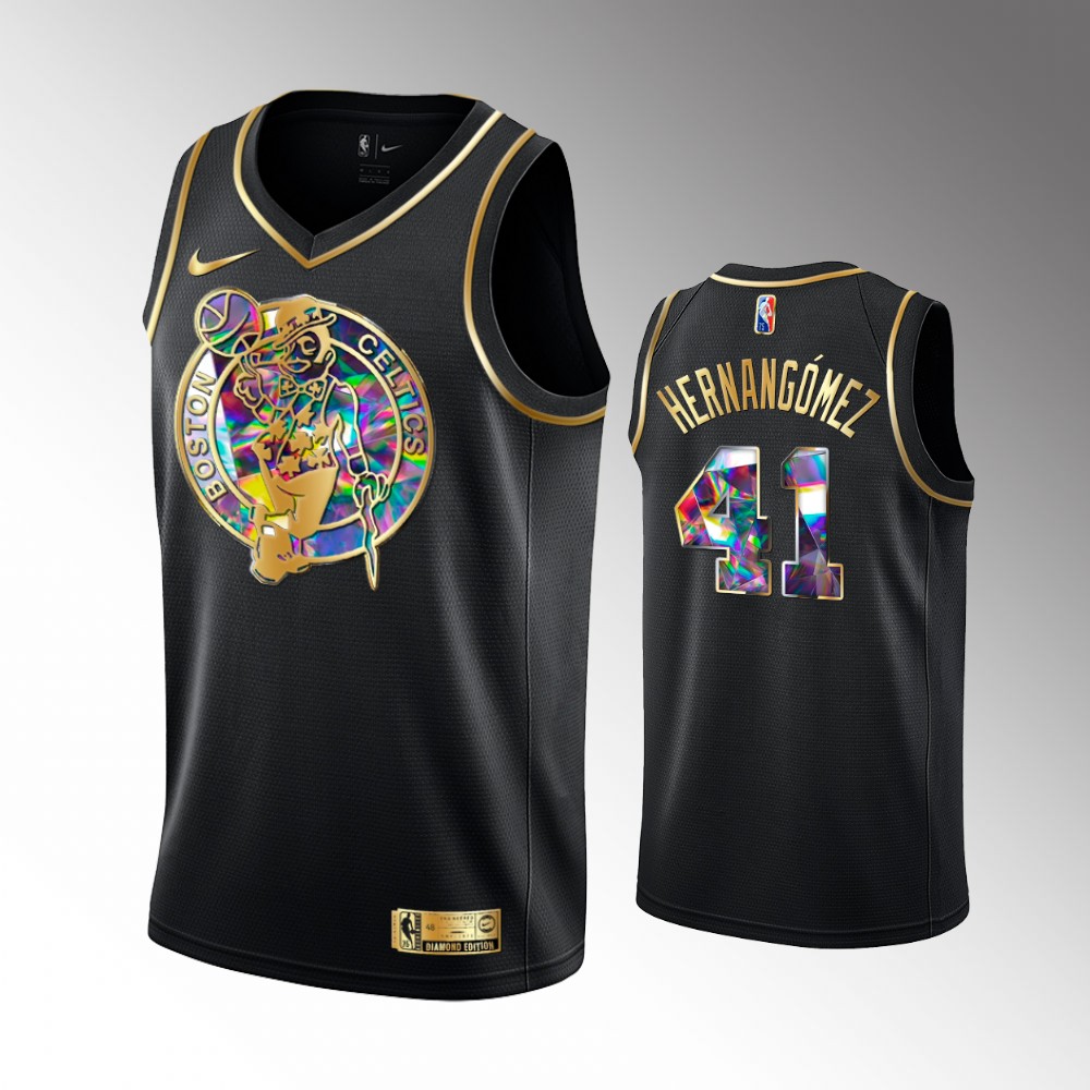 Men's Boston Celtics Juancho Hernangomez #41 Diamond Logo Black Golden Edition Jersey 2401VRHO